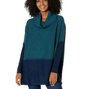 Smartwool Edgewood Poncho Sweater Small Green Blue Wool Blend Cowl Neck S